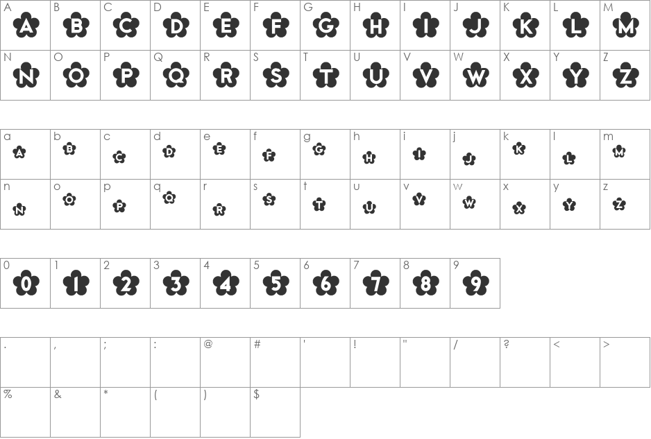 HB FontHANA font character map preview