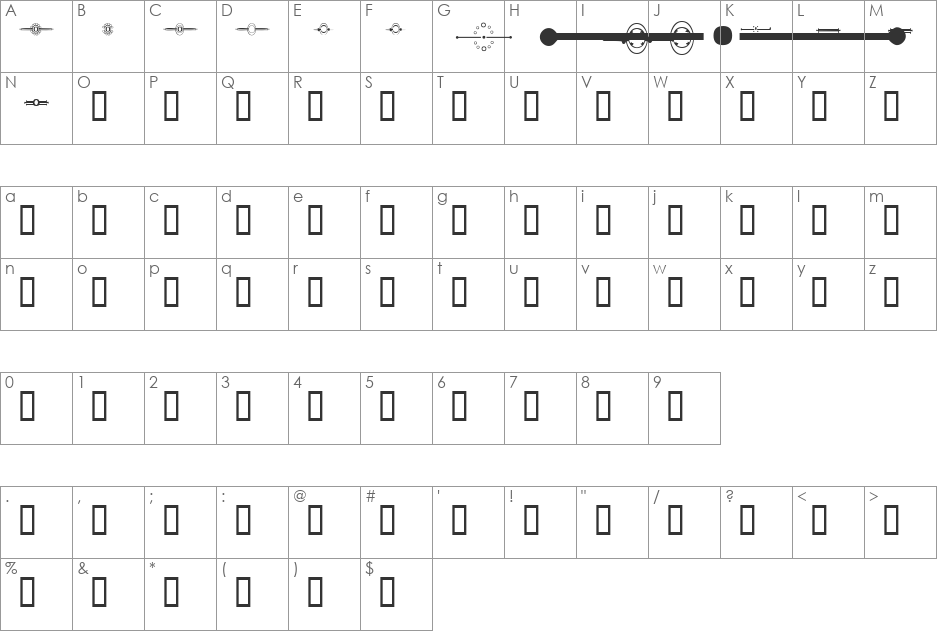 HDGEM3 font character map preview