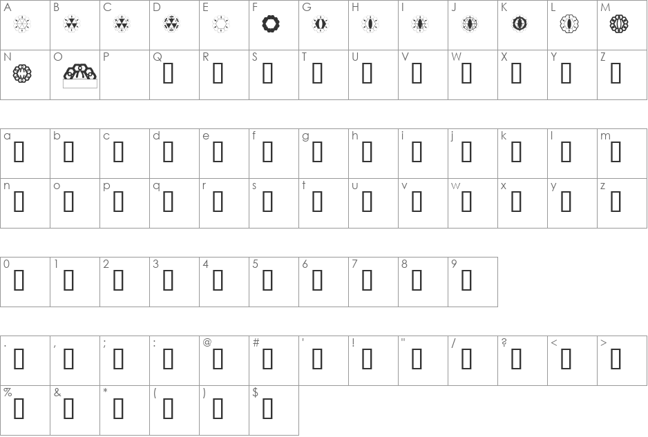 HDGEM6 font character map preview