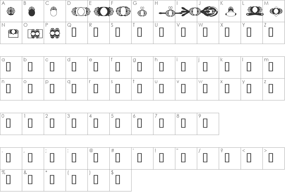 HDGEM8 font character map preview