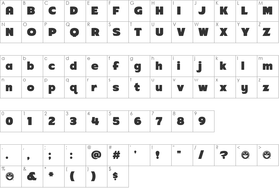 ARB-218 Neon Blunt MAR-50 font character map preview