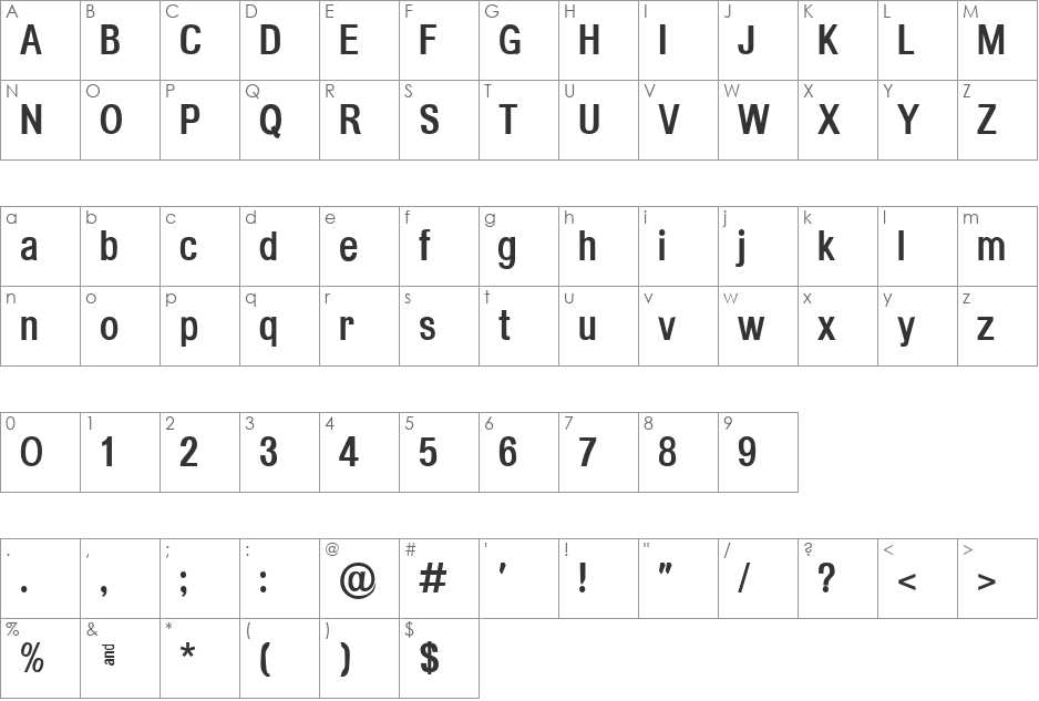 Headache font character map preview