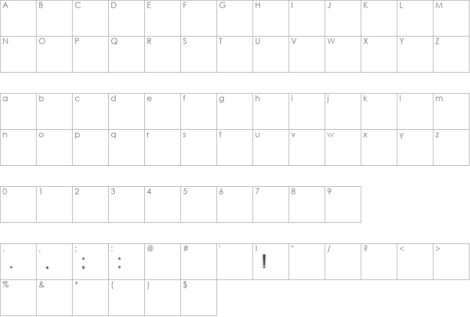 Heading font character map preview