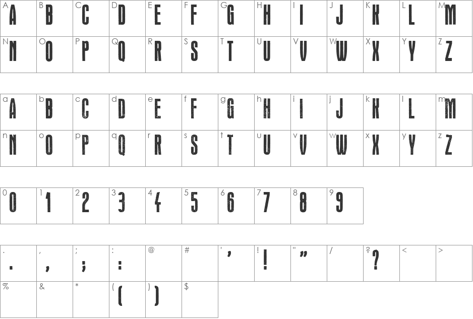 Headline Crack font character map preview