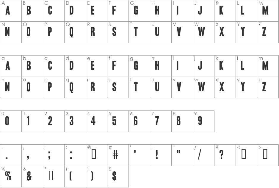 Headline One font character map preview