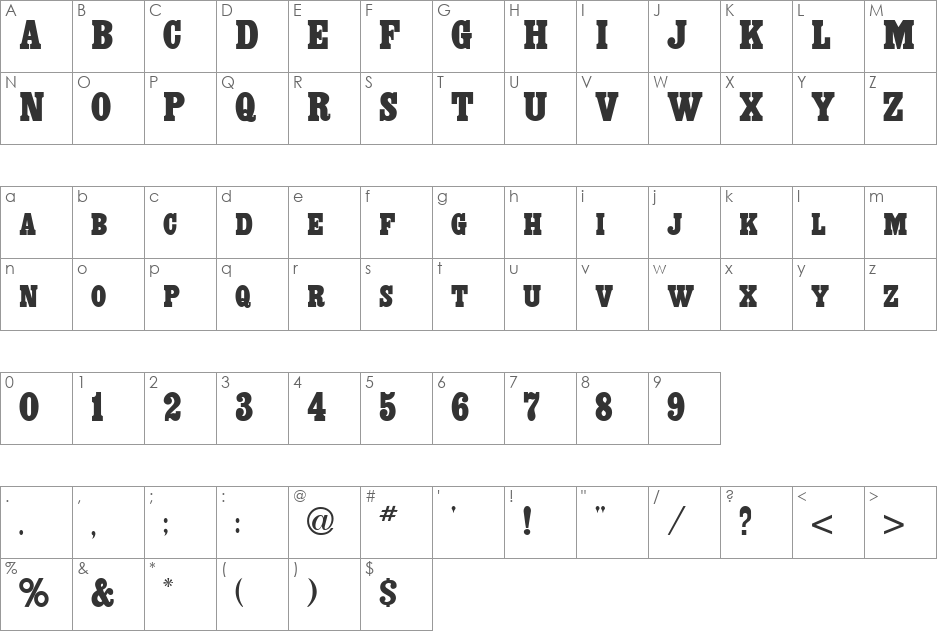 Headliner font character map preview