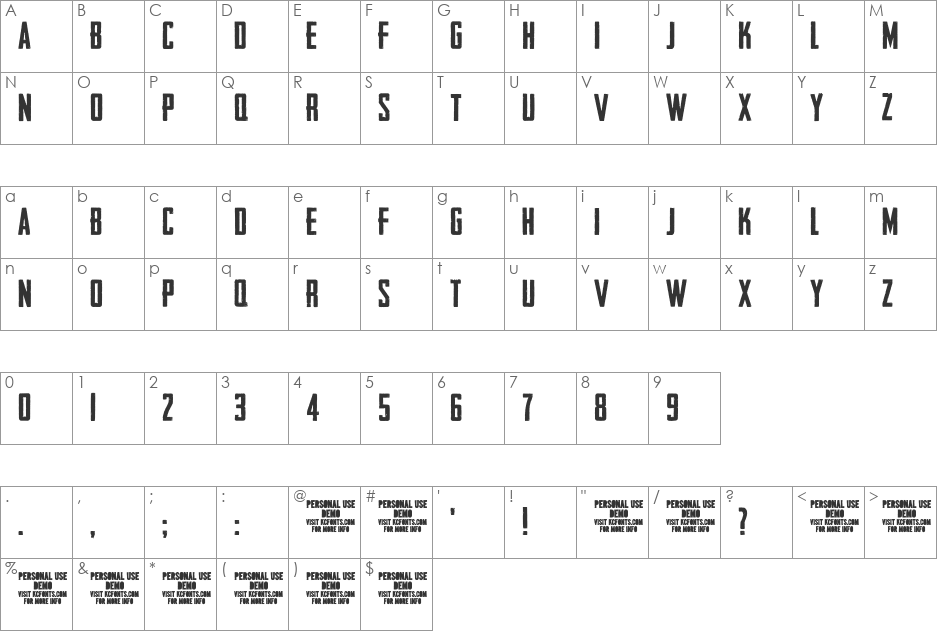 Headliner No. 45 font character map preview