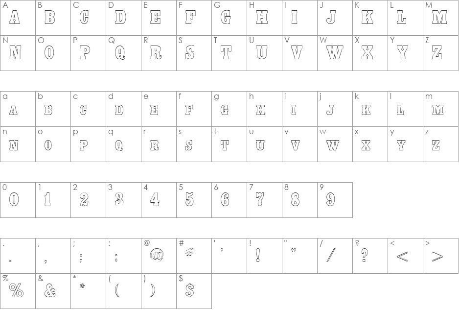 Headliner Outline font character map preview