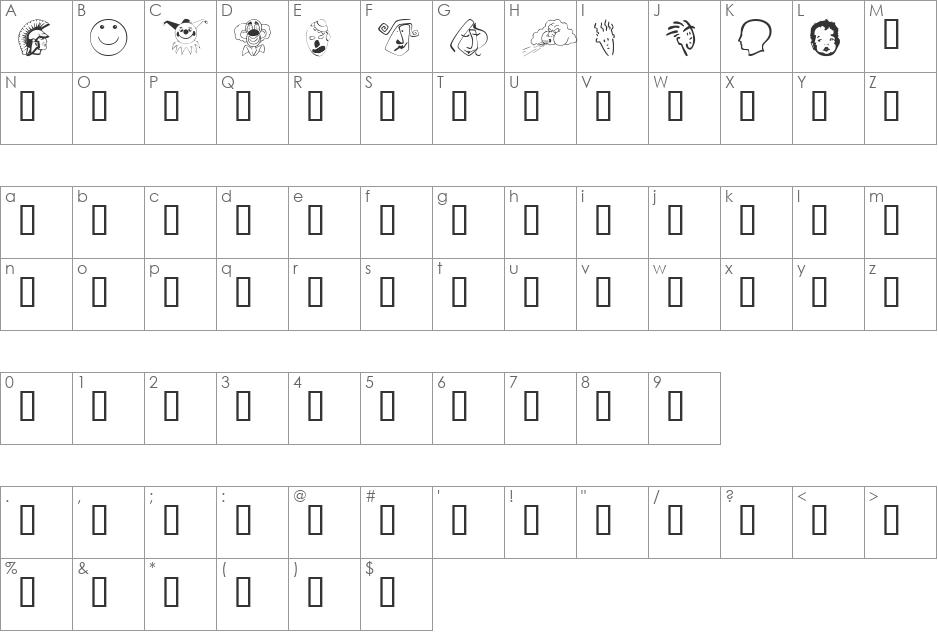 Heads 2 font character map preview