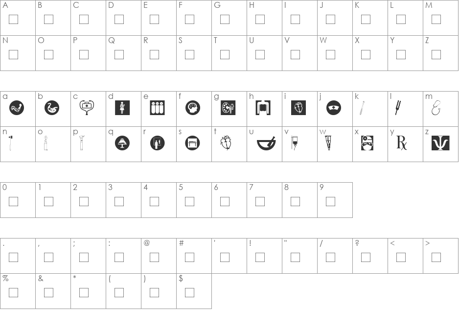 HealthcareSymbols font character map preview