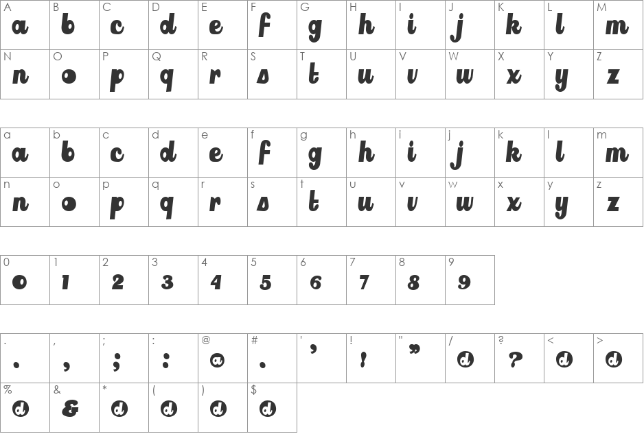 Heart font character map preview