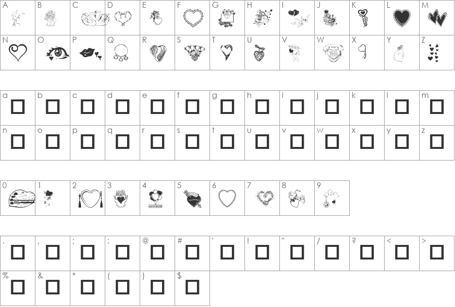 Heart & Soul font character map preview