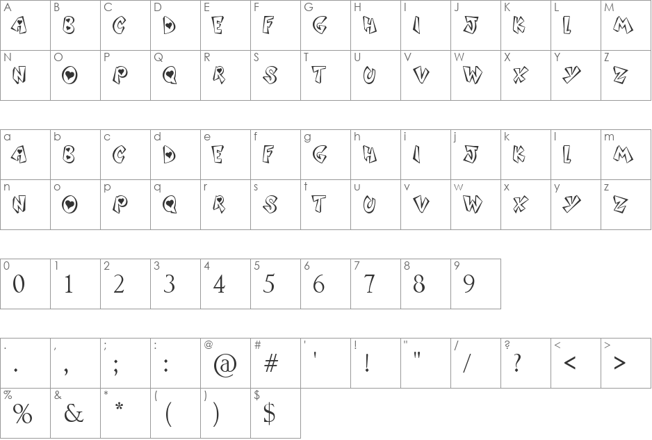 Heart Attack font character map preview