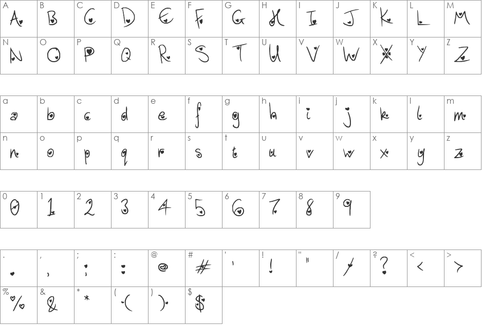 Heart Attack font character map preview