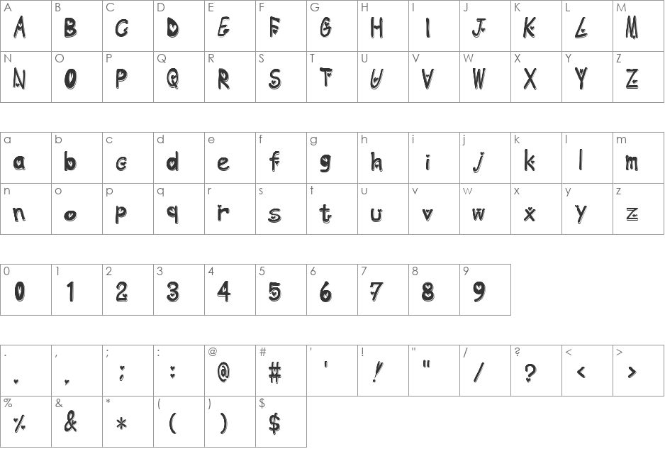 heart emboss font character map preview