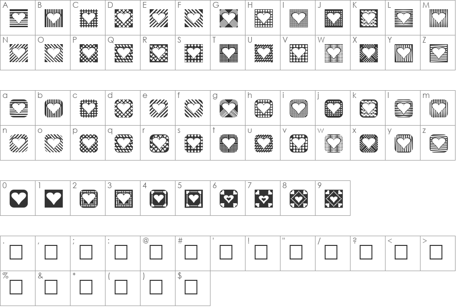 Heart Things 2 font character map preview