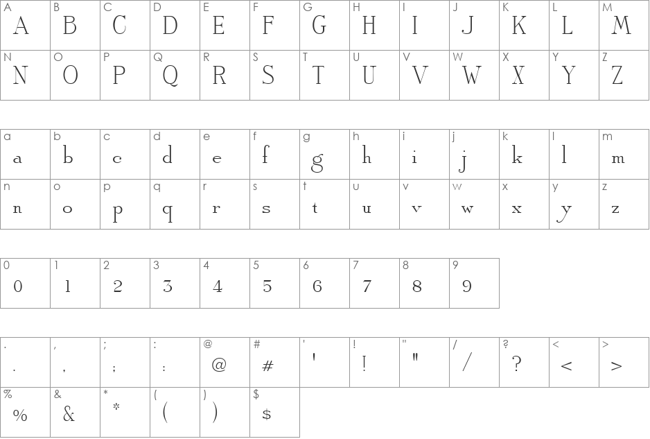 Arbiter DB font character map preview