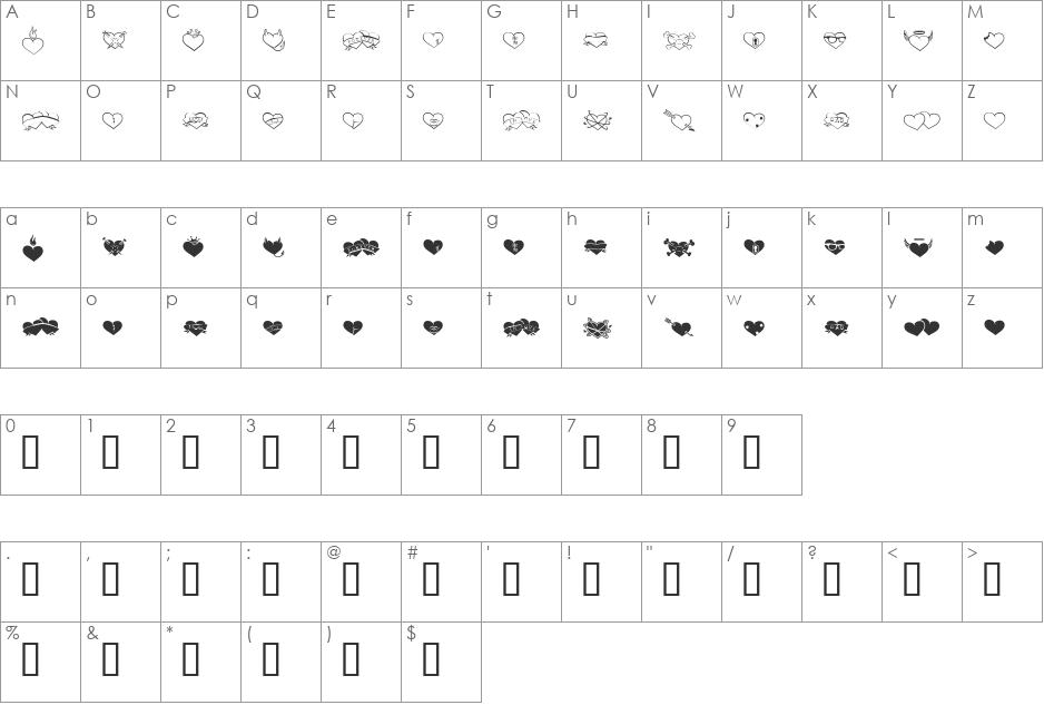 HeartBreaker BTN font character map preview