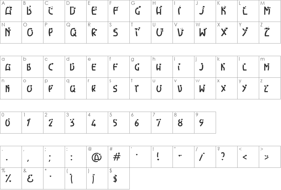 HeartExplosion font character map preview