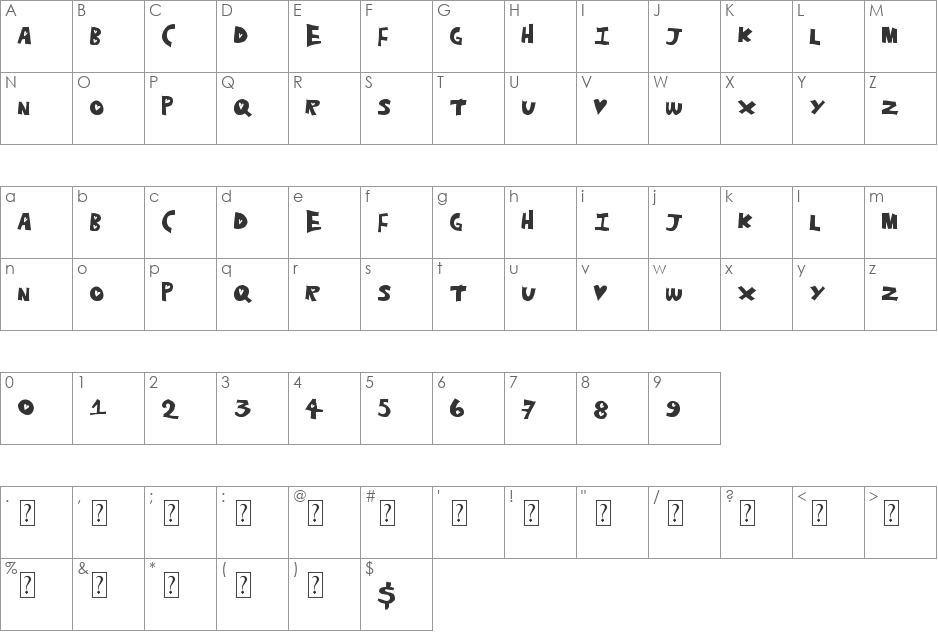 HeartHole font character map preview