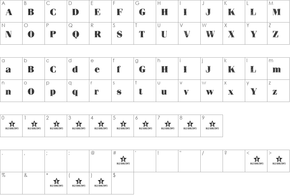 HEARTQUAKE font character map preview