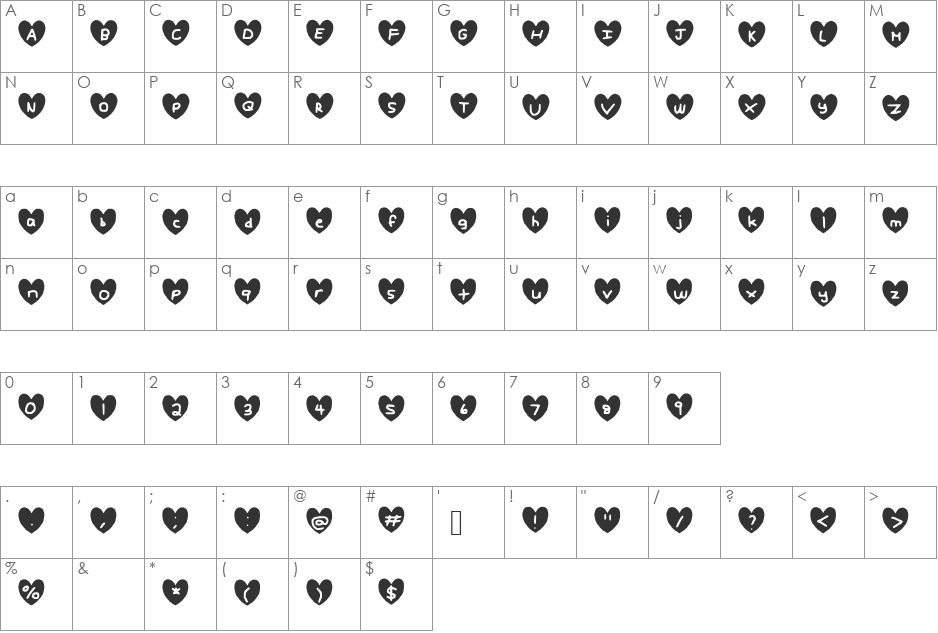 Hearty_Geelyn_Edits_Brush font character map preview