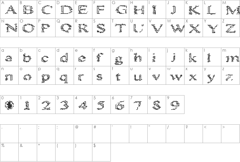 Heat Sinks 386 font character map preview