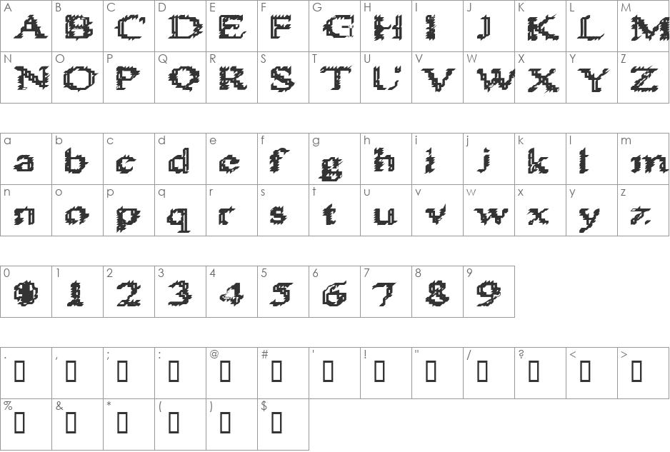 Heat Sinks 586 font character map preview