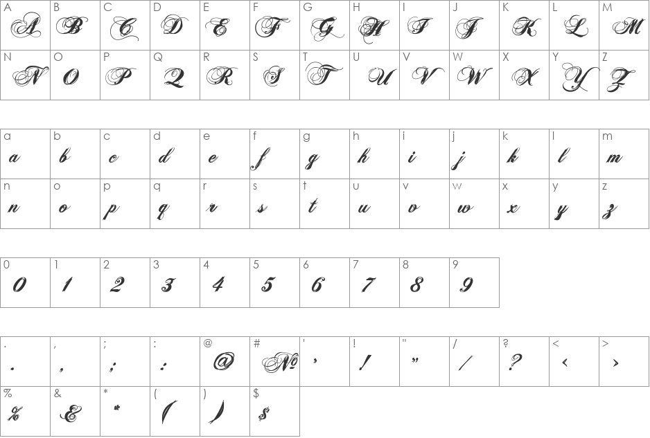 Heathen font character map preview