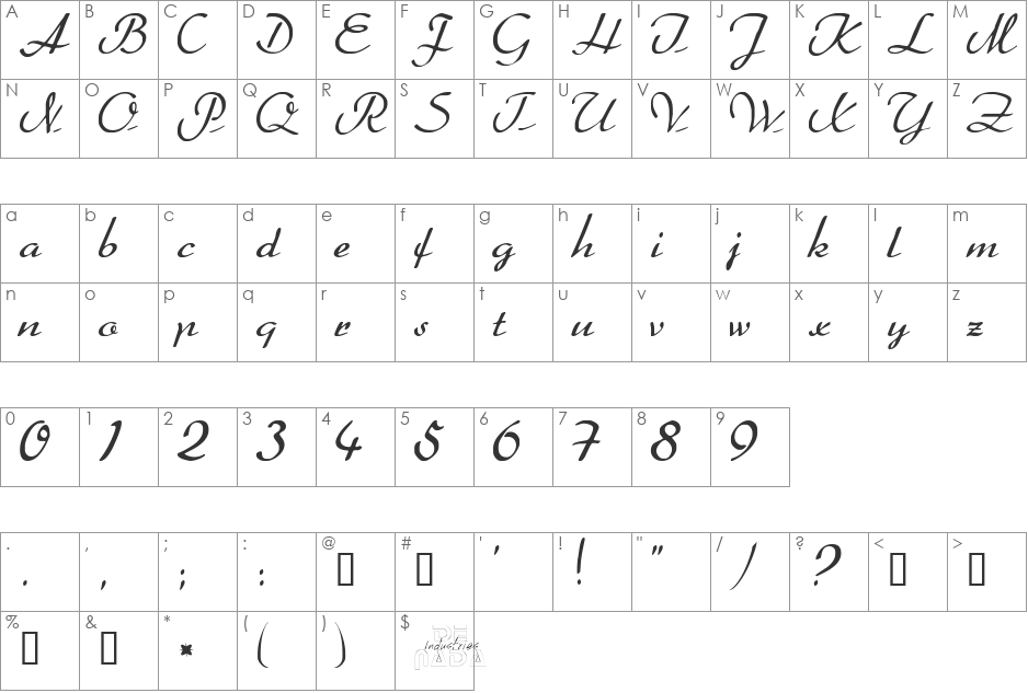 Heather font character map preview