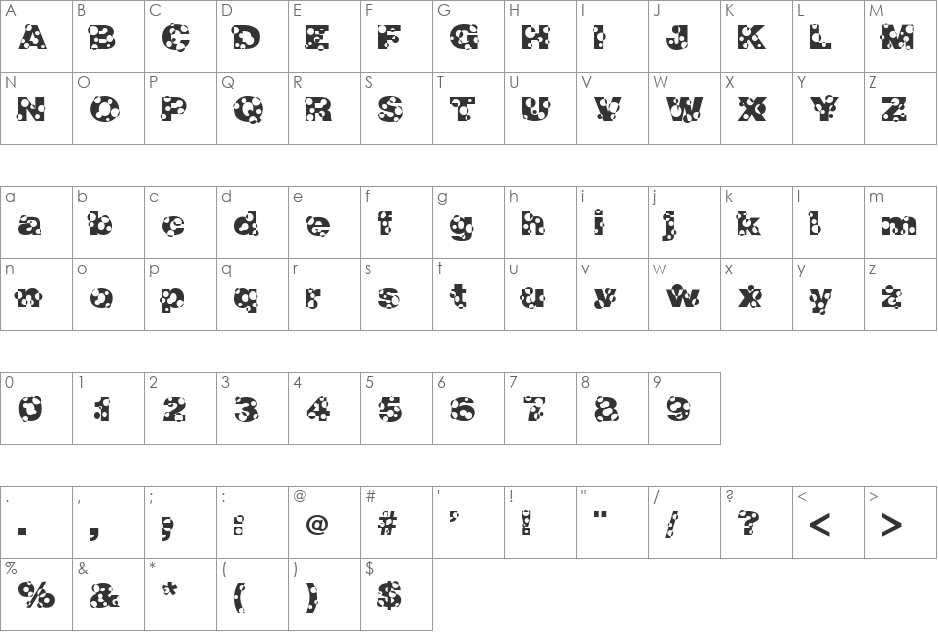 HEATHER font character map preview