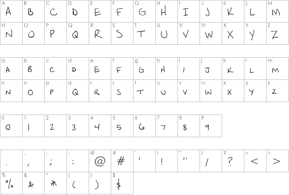 Heather BTN font character map preview