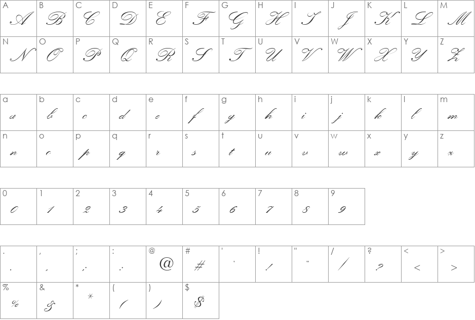 Heather Script Two font character map preview
