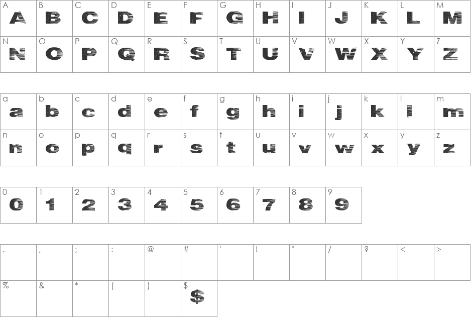 HeatWave font character map preview