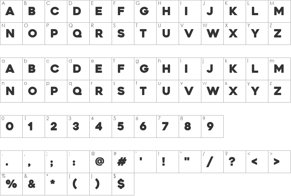 Heavitas font character map preview
