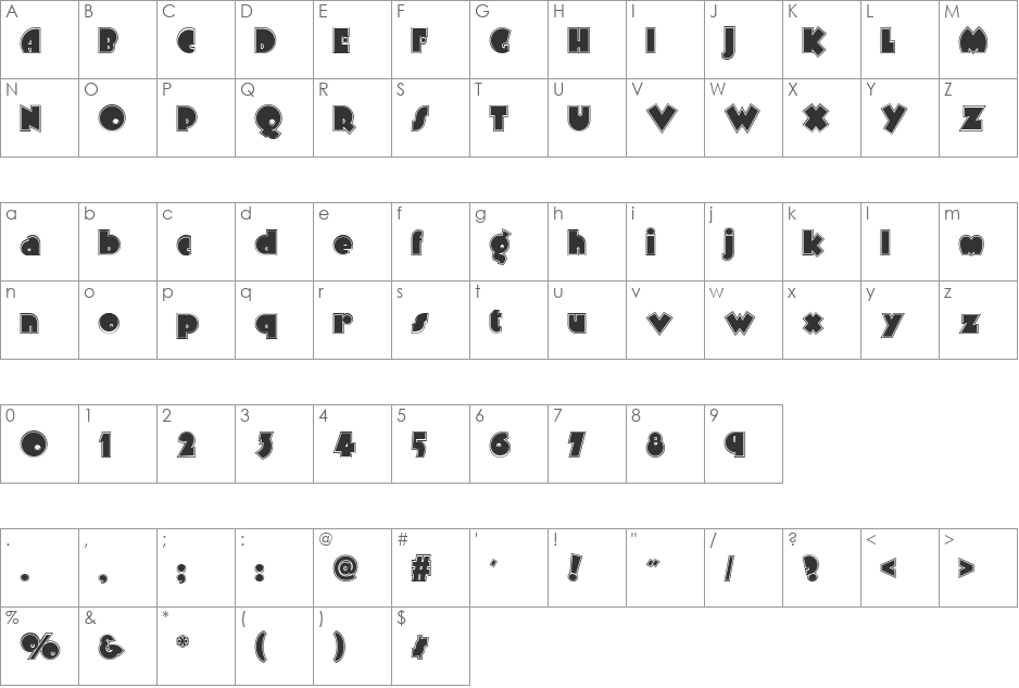 Arbuckle Inline NF font character map preview