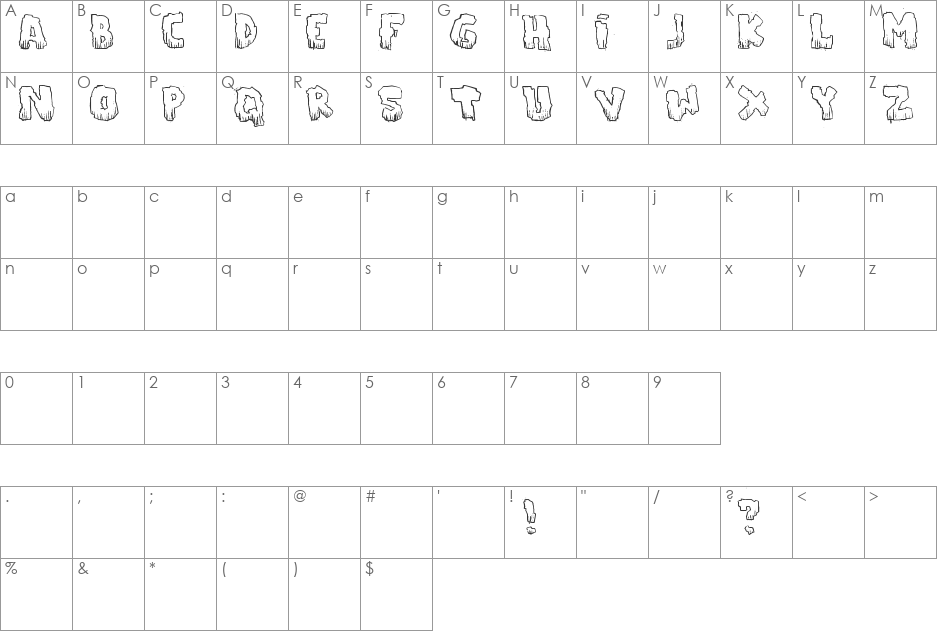 Heavy Debris font character map preview