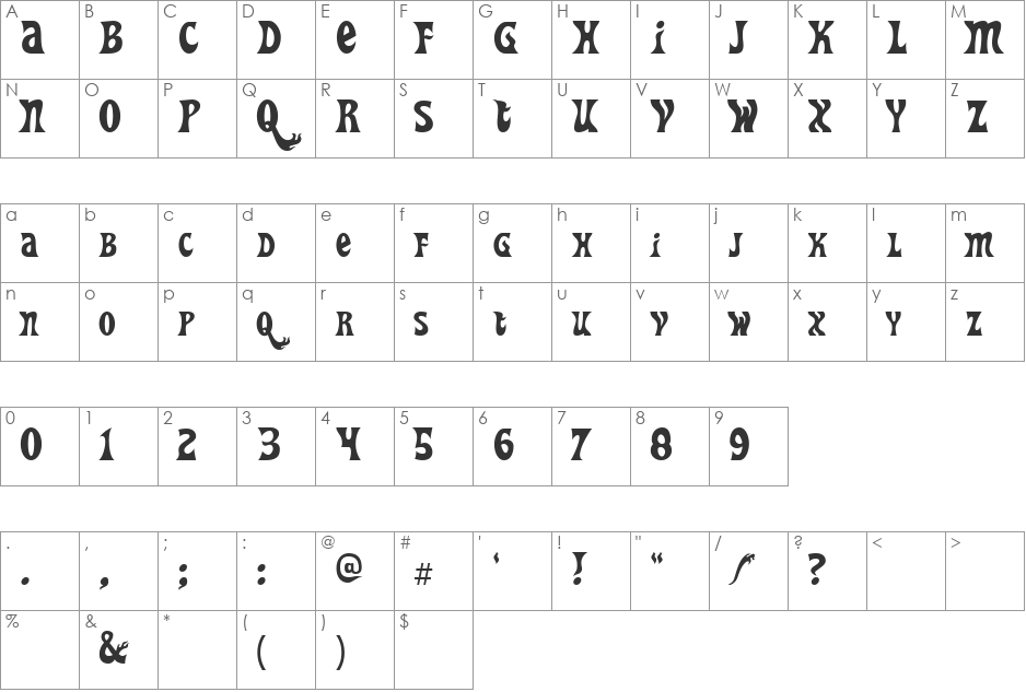 Heavy Heap font character map preview