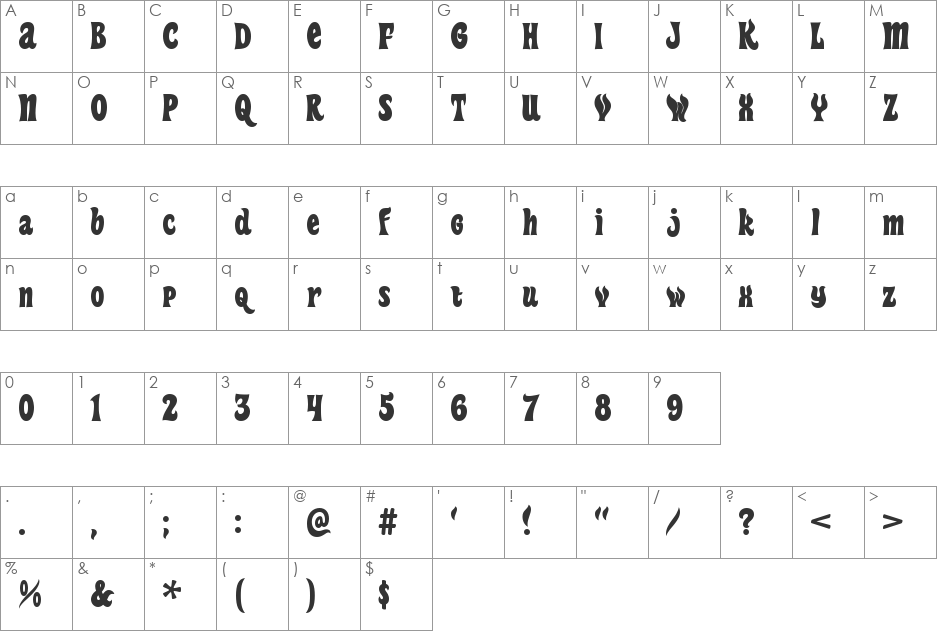 Heavy Heap font character map preview