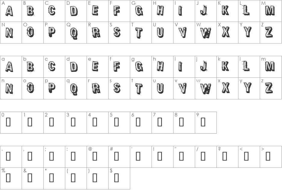 Heavy Rotation font character map preview