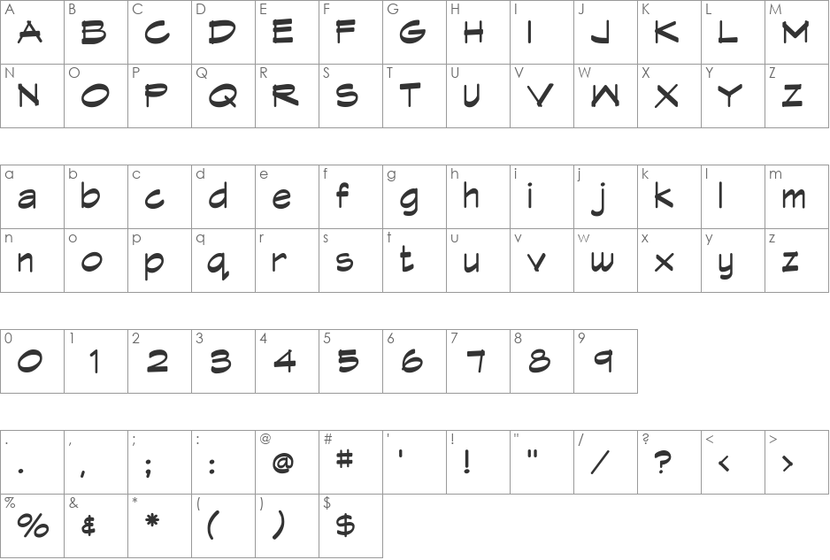 HeavyHand font character map preview