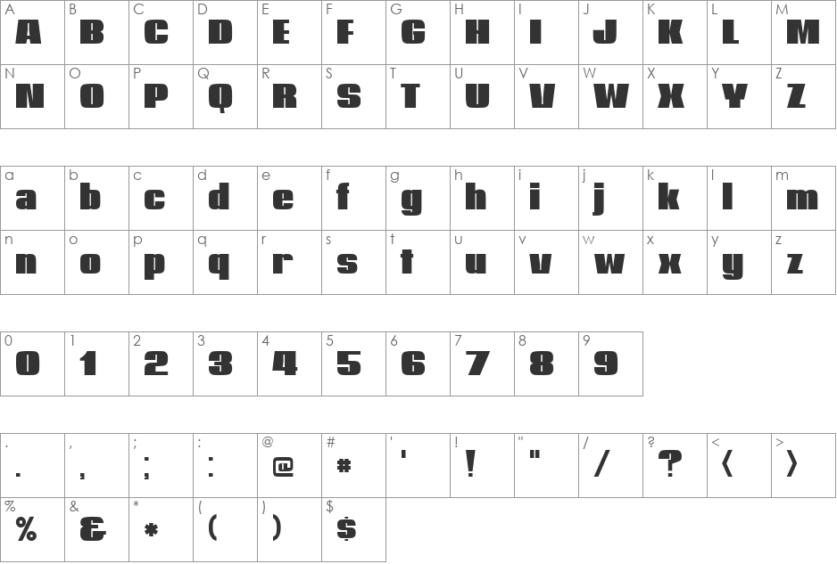 HeavyHeavyFat font character map preview