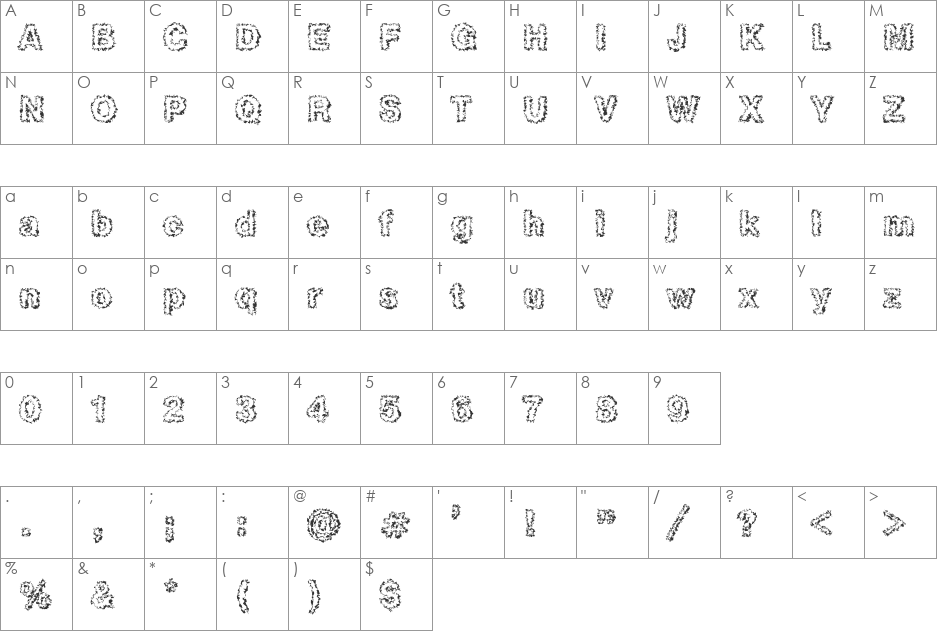 Heb2 DB font character map preview