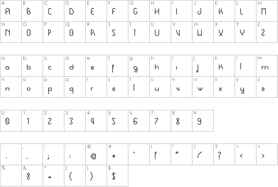 Hebe font character map preview
