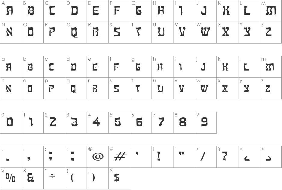 HebrewExtended font character map preview