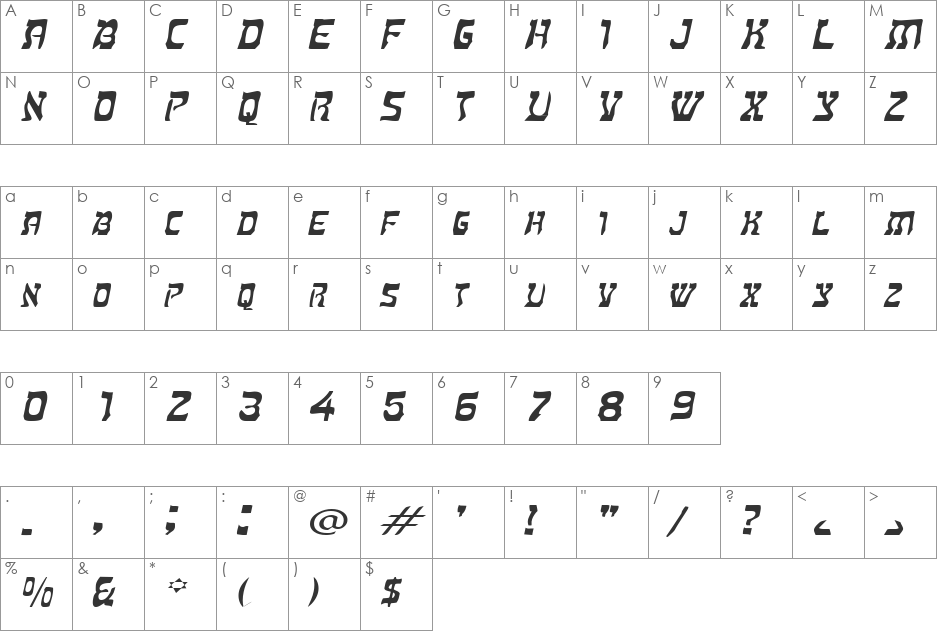 HebrewExtended font character map preview