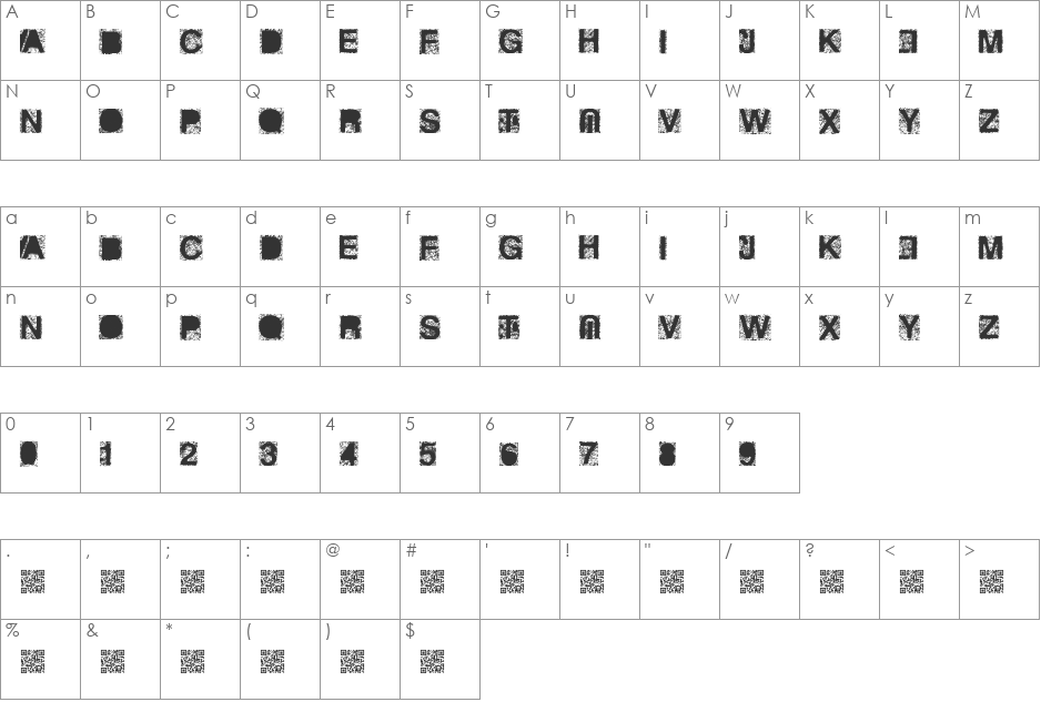 HeckaGrunge font character map preview