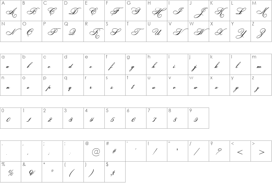HeddyOpti-Script font character map preview
