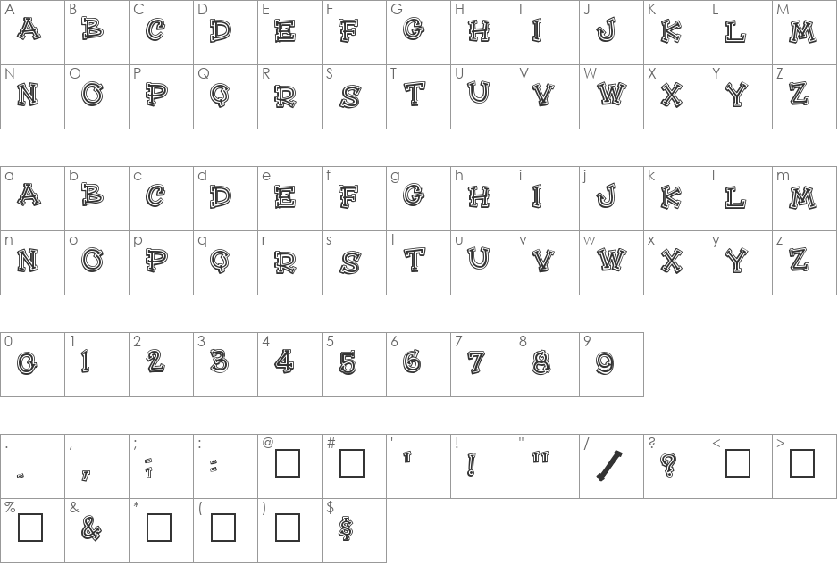 HeeHaw font character map preview