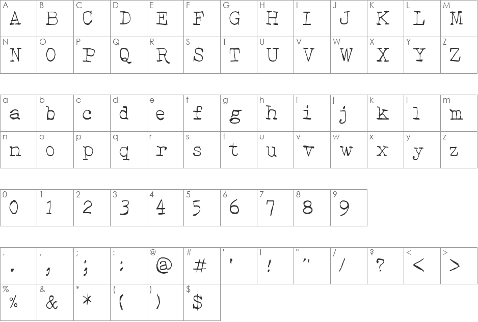Hehku font character map preview